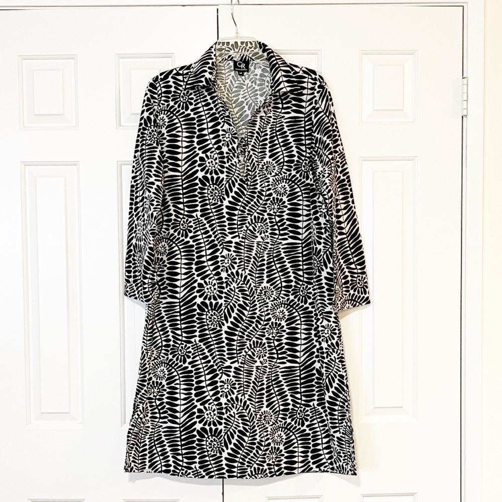 Connie Roberson Black & White Long Sleeve Patterned 100% Cotton Dress